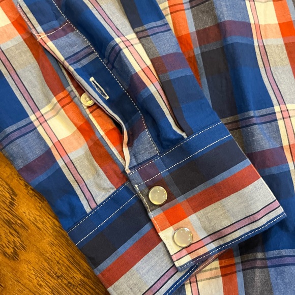 Double Pump western shirt men’s Large blue red plaid button pearl snap Cowboy - Picture 10 of 12